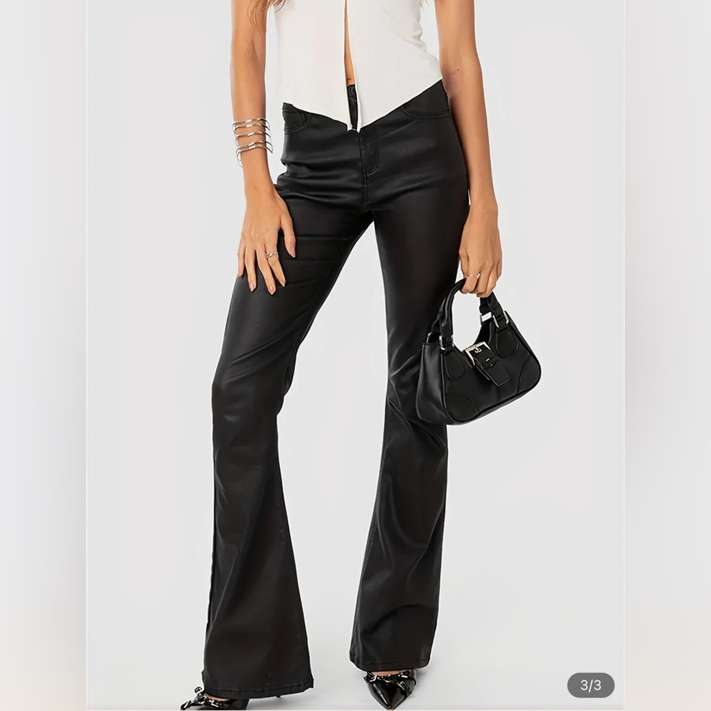 NEW FAUX LEATHER Private Label Black Boot Cut Flare Pants - Sz 4